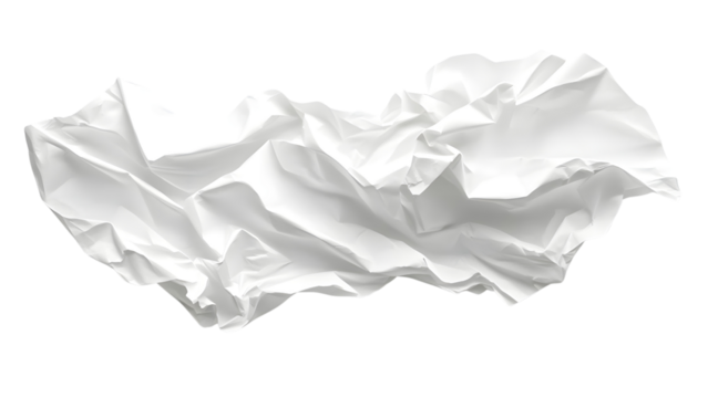 White crumpled and creased paper texture Isolated on white background.