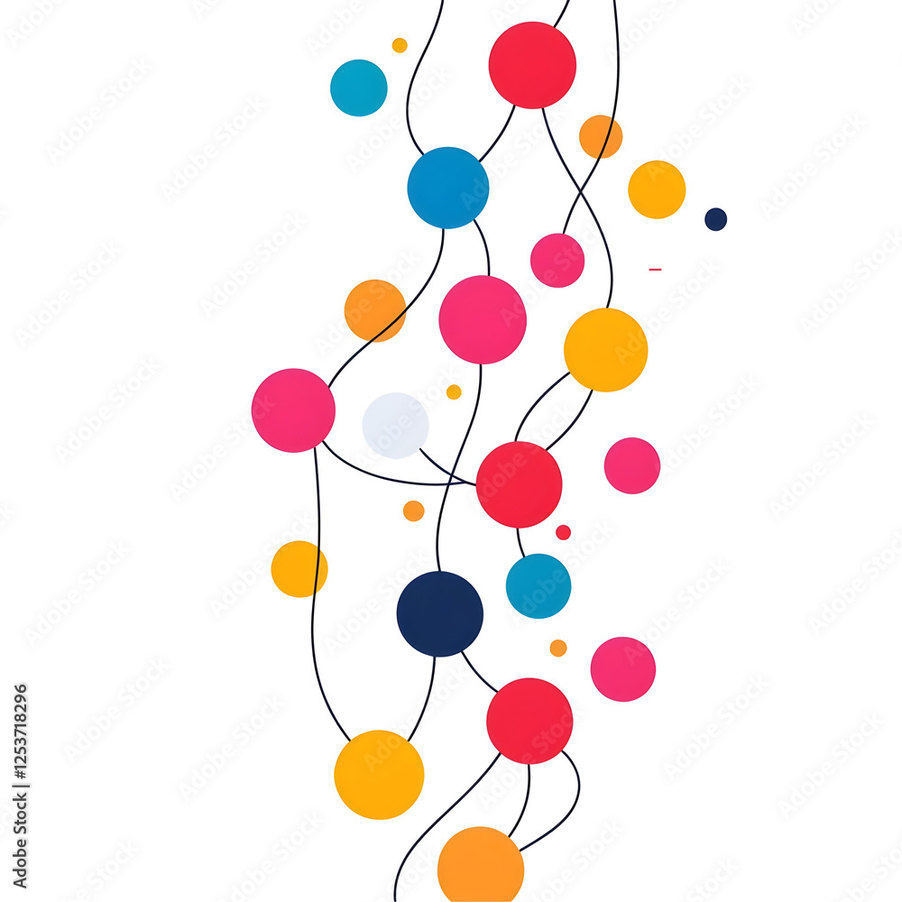 Poster colorful abstract circles with lines creating dynamic visual flow