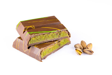 Chocolate bar filled with pistachio kunafa. Dubai chocolate