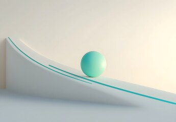 Minimalistic Geometric Figure with Teal Path and Rolling Ball