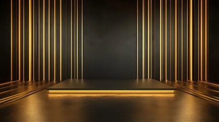 A modern room luxuriously designed in a gold color palette, featuring elegant furniture and sophisticated decor. Perfect for themes of opulence, contemporary interior design, and premium living.