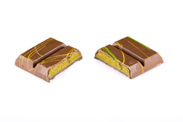 Chocolate bar filled with pistachio kunafa. Dubai chocolate