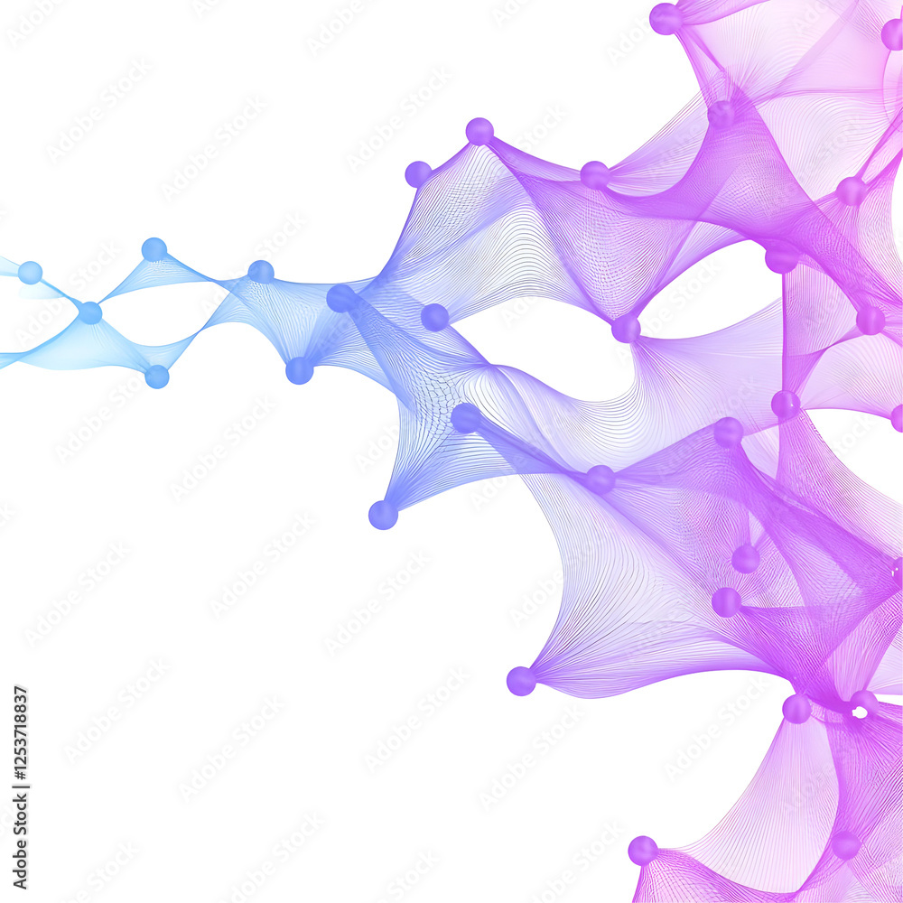 Poster abstract colorful network flow with curved lines and dots
