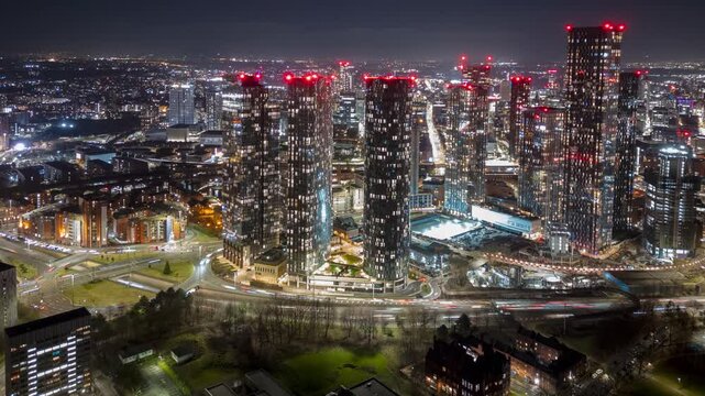 Manchester City Centre at Night: A Timelapse of Deansgate Square's Urban Growth