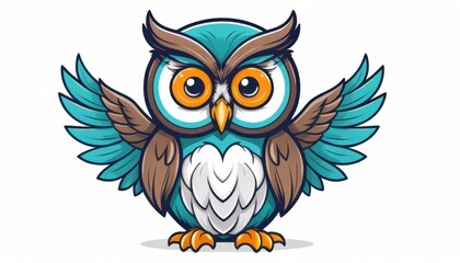 cheerful owl mascot logo with whimsical illustration on a white background