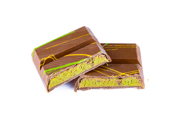 Chocolate bar filled with pistachio kunafa. Dubai chocolate