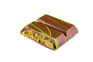Chocolate bar filled with pistachio kunafa. Dubai chocolate
