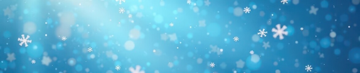 Delicate snowflakes fall gently from the sky on a clear blue background, nature, snowflake formation