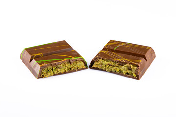 Chocolate bar filled with pistachio kunafa. Dubai chocolate