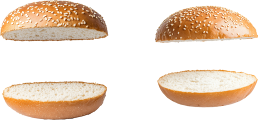 A hamburger bun, top and bottom, ready for your burger creation.
