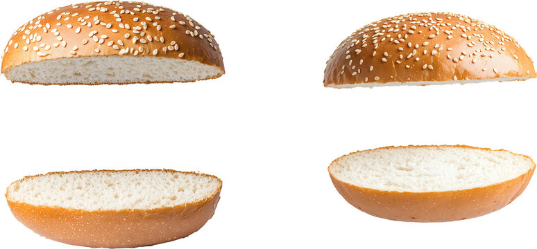 A hamburger bun, top and bottom, ready for your burger creation.