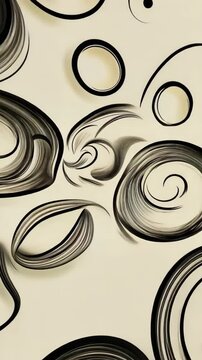 A drawing of many circles in different sizes. Some circles are large and some are small. The circles are all black
