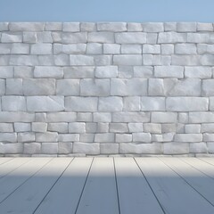 Fototapeta premium Whitewashed Breezeblock Wall with Horizontal Textured Masonry Pattern