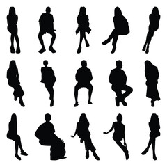 Vector collection set of sitting people silhouettes.	