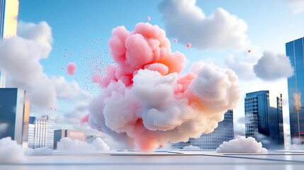 Pink and White Cloud Explosion over Cityscape