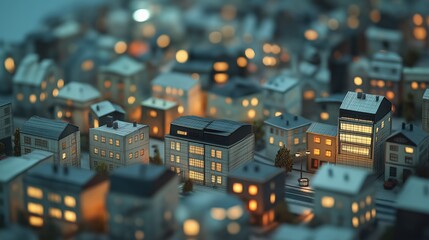 Night City Miniature Model With Soft Lighting Details Perspective View Illuminated Structures Urban