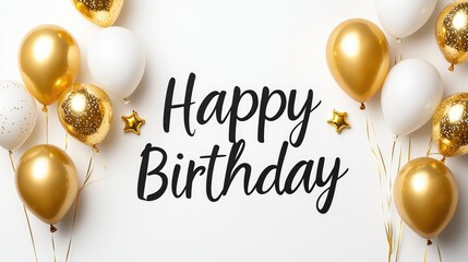 Happy Birthday Greeting Card with Colorful Balloons and Festive Design