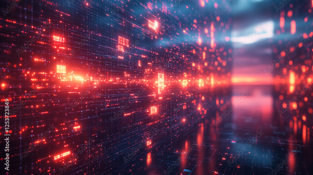 Poster digital landscape showcasing vibrant data streams in a futuristic setting