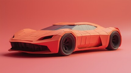 Orange Pixel Art Sports Car On Pink Background