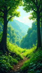 Verdant landscape with subtle gradient effect, forest, natural scenery