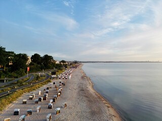 Obraz premium Drone pictures of Scharbeutz, Baltic Sea, beach, ocean, summer resort