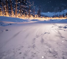 Obraz premium Twinkling lights against a snowy white surface, wintry, lights, cold