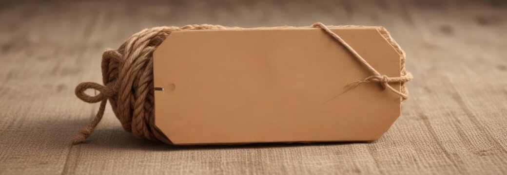 Twisted twine wrapped around a plain brown tag , mail, parcel, brown tag