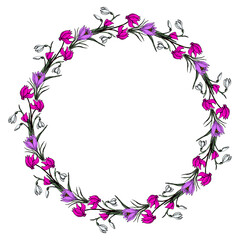 Hand Drawn Colorful Round Flower Wreath Frame