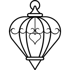 Floral Heart Lantern Line Art
