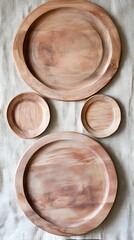 Rustic Wooden Plates Set,   Artisan-Made Round Serving Trays for Farmhouse Decor