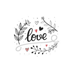 Hearts. Hand-drawn design elements