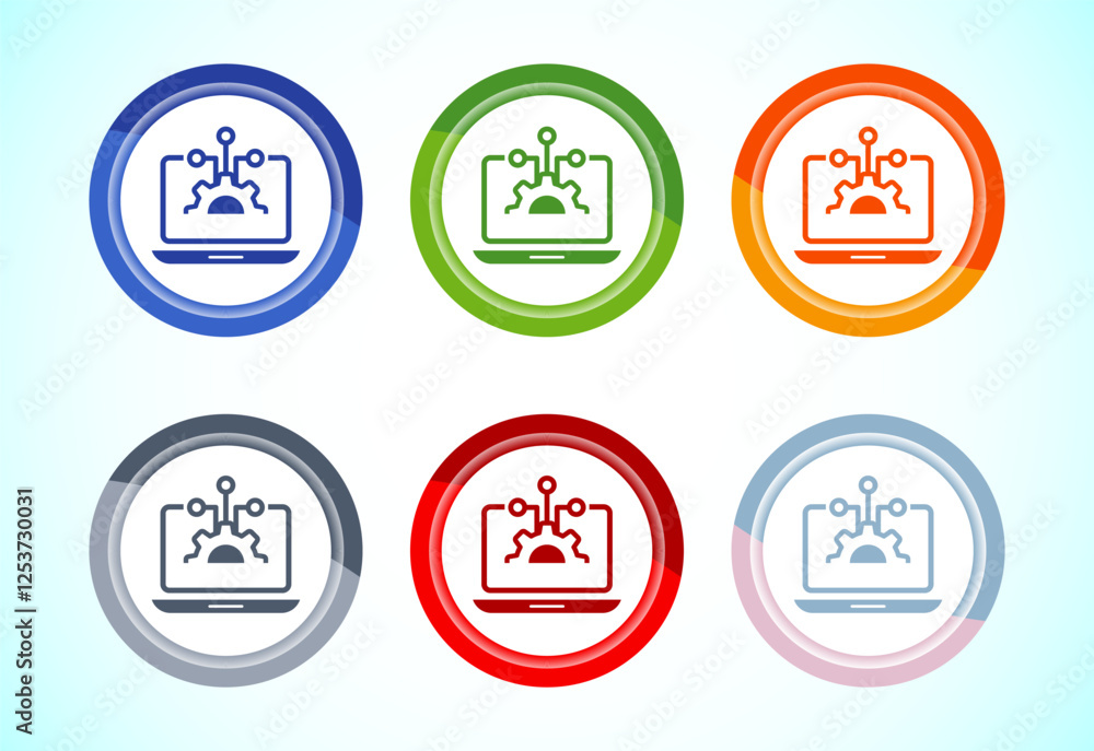 Poster information technology icon design illustration. digital tech icon, 6 color button design set