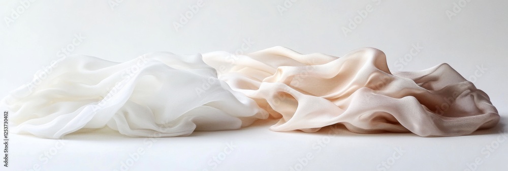 Poster Elegant flowing silk fabrics draped softly on a neutral background with delicate lighting for minimalistic design. Generative AI