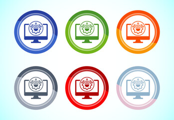 Information technology icon design illustration. Digital tech icon, 6 color button design set