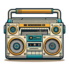 Vintage Boombox Stereo Cassette Player Recorder Radio Graphic Illustration
