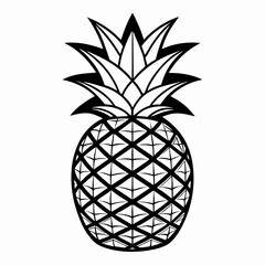 A Striking Black and White Illustration of a Pineapple with Detailed Leaves and Patterned Skin