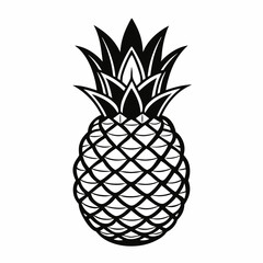 Obraz premium A Black and White Illustration of a Single Pineapple Fruit with Detailed Crown and Skin Texture