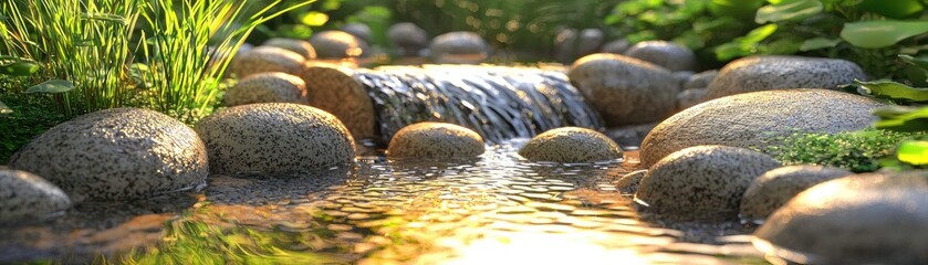 Fototapeta premium Peaceful Waterfall Over Rocks