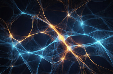 Vivid Abstract Illustration of Energy Flow in a Glowing Blue Neural Network with Dynamic Interconnected Pathways