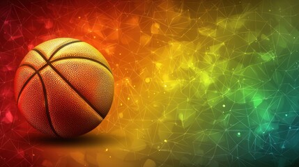Basketball on colorful geometric background