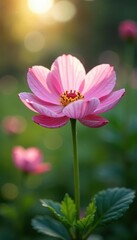Obraz premium Soft pink petals swaying gently in the breeze of a serene garden, pink flower, peaceful