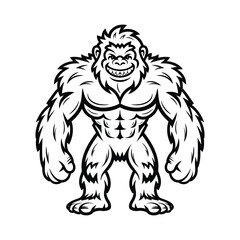 Cartoon Yeti Mascot - Black and White Vector Illustration