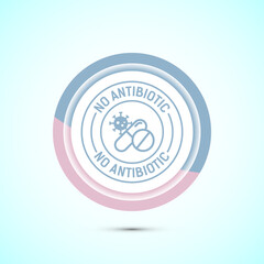 Antibiotic free icon design illustration, No antibiotic label. Organic, healthy, natural, Pastel color button design