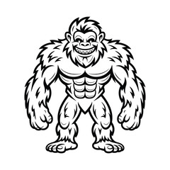 Cartoon Yeti Mascot - Black and White Vector Illustration