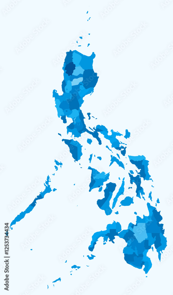 Poster map of philippines with regions. just a simple country border map with region division. light blue c