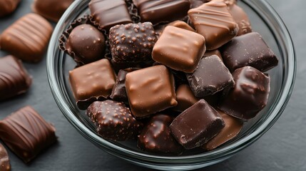 Assorted Milk and Dark Chocolate Candies in Glass Bowl