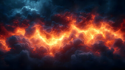 Fiery Cloudscape: Dramatic Dark Sky with Intense Orange and Blue Fire