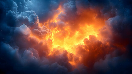 Fiery Cosmic Cloudscape: Intense Orange and Blue Nebula with Bright Stars