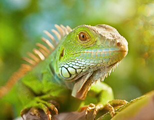 Obraz premium Small Green Iguana Closeup 