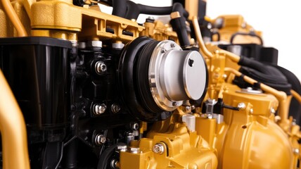 Close-up of mechanical engine component, showcasing detailed machinery and engineering